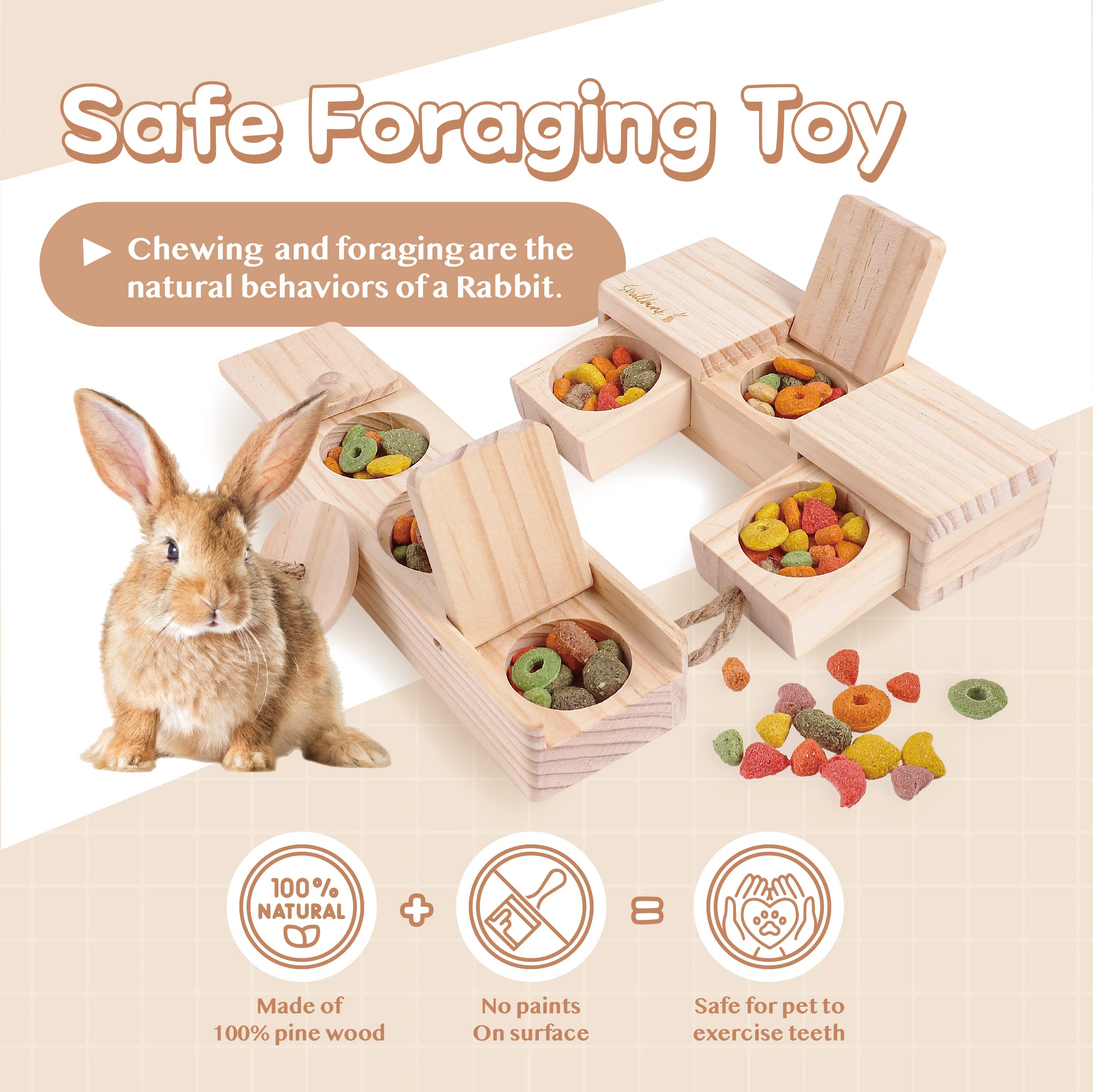 SoulThink Interactive Wooden Rabbit Toys - Sniff n' Snack Rabbit Treats Bunny Toys, Enrichment Rabbit Toy for Boredom, Better Than Snuffle Mat for Small Animals, Hamsters, Guinea Pig (2 Sets)