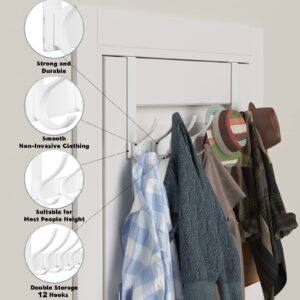 Peasulin Over The Door Hooks, Sturdy Door Hanger, Large Over The Door Towel Rack with 12 Hooks, Heavy Duty Easy to Install, for Bathroom, Bedroom，Kitchen，Hanging Towels, Coats (White).