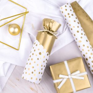 WRAPAHOLIC Reversible Wrapping Paper - Mini Roll - 17 Inch X 33 Feet - Gold Print and Delicate Polka Dots Design for Birthday, Holiday, Wedding, Baby Shower