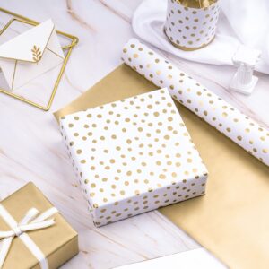 WRAPAHOLIC Reversible Wrapping Paper - Mini Roll - 17 Inch X 33 Feet - Gold Print and Delicate Polka Dots Design for Birthday, Holiday, Wedding, Baby Shower