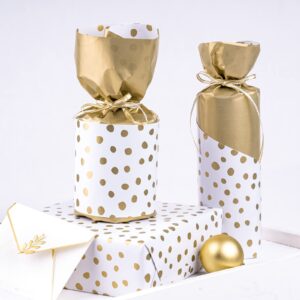 WRAPAHOLIC Reversible Wrapping Paper - Mini Roll - 17 Inch X 33 Feet - Gold Print and Delicate Polka Dots Design for Birthday, Holiday, Wedding, Baby Shower