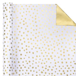 WRAPAHOLIC Reversible Wrapping Paper - Mini Roll - 17 Inch X 33 Feet - Gold Print and Delicate Polka Dots Design for Birthday, Holiday, Wedding, Baby Shower