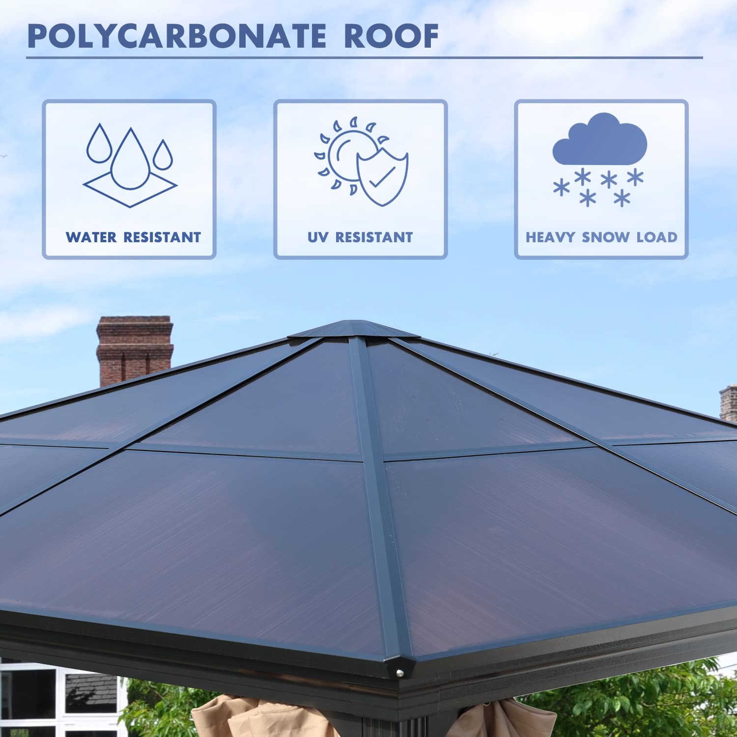 COWVIE 10 x 10 FT Polycarbonate Roof Gazebo, Aluminum Frame Gazebo with Mosquito Netting and Curtains,Suitable for Patio, Backyard, Deck, Lawns