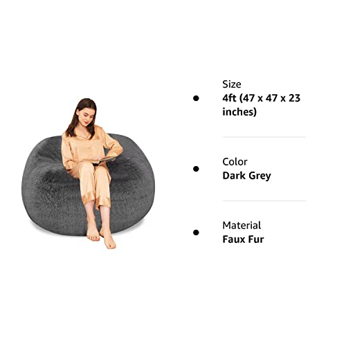 LCYFBE Bean Bag Chairs, 4ft Giant Bean Bag Chair for Adults, Big Bean Bag Cover Comfy Large Bean Bag Bed (No Filler, Cover only) Fluffy Lazy Sofa (Dark Grey)