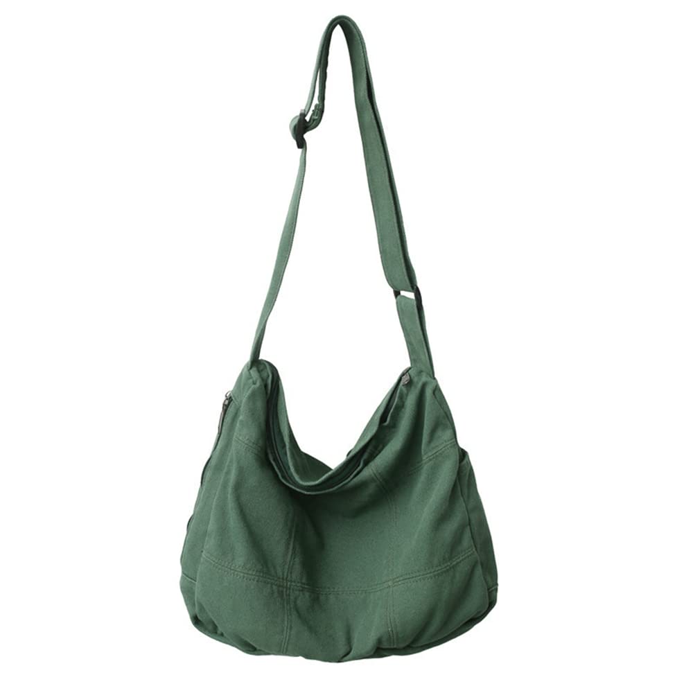 TUPIRIYN Women's Canvas Crossbody Bag Casual Shoulder Bag Solid Color Hobo Bag Large Shopping Bag Messenger Bag Unisex (Green)