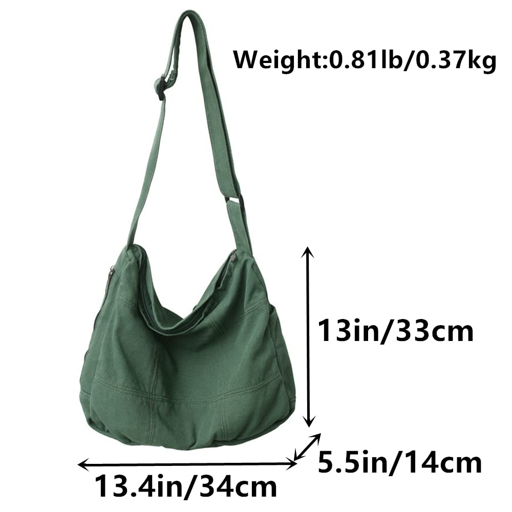 TUPIRIYN Women's Canvas Crossbody Bag Casual Shoulder Bag Solid Color Hobo Bag Large Shopping Bag Messenger Bag Unisex (Green)