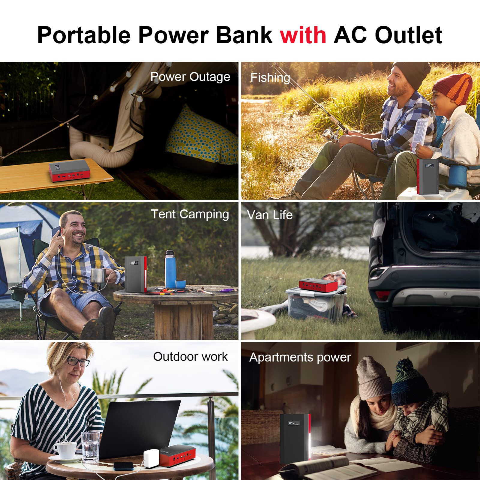 ZeroKor Portable Power Bank with AC Outlet, 65W 110V External Battery Pack 24000mAh Power Pack Portable Power Source Supply for Outdoor RV Tent Camping Home Office Emergency