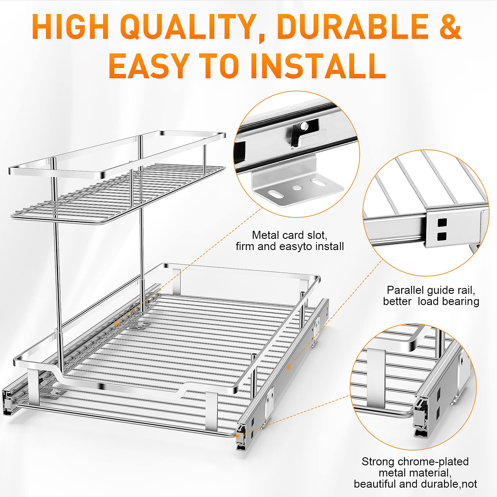 Tksrn Pull Out Cabinet Organizer, Under Sink Organizer Kitchen Slide Out Storage Shelf with 2 Tier Sliding Wire Drawer - 12.6W x 21D x 13H - Request at Least 13 inch Cabinet Opening