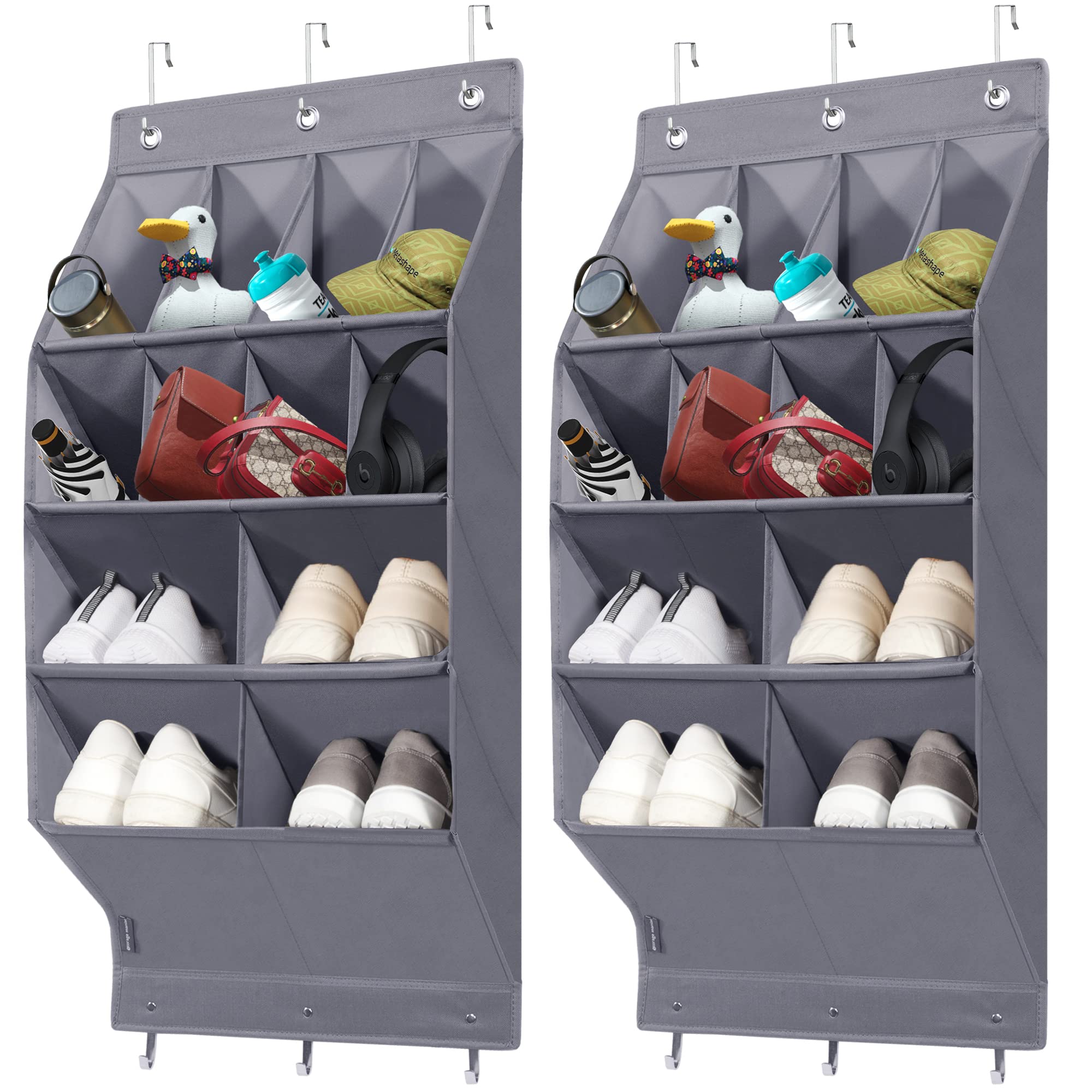 STO STO 2 Pack Over the Door Shoe Organizer, Hanging Shoe Organizer for Closet with 8 Large and 4 Extra Large Deep Pockets, Hanging Shoe Rack for Door Shoe Storage, Gray