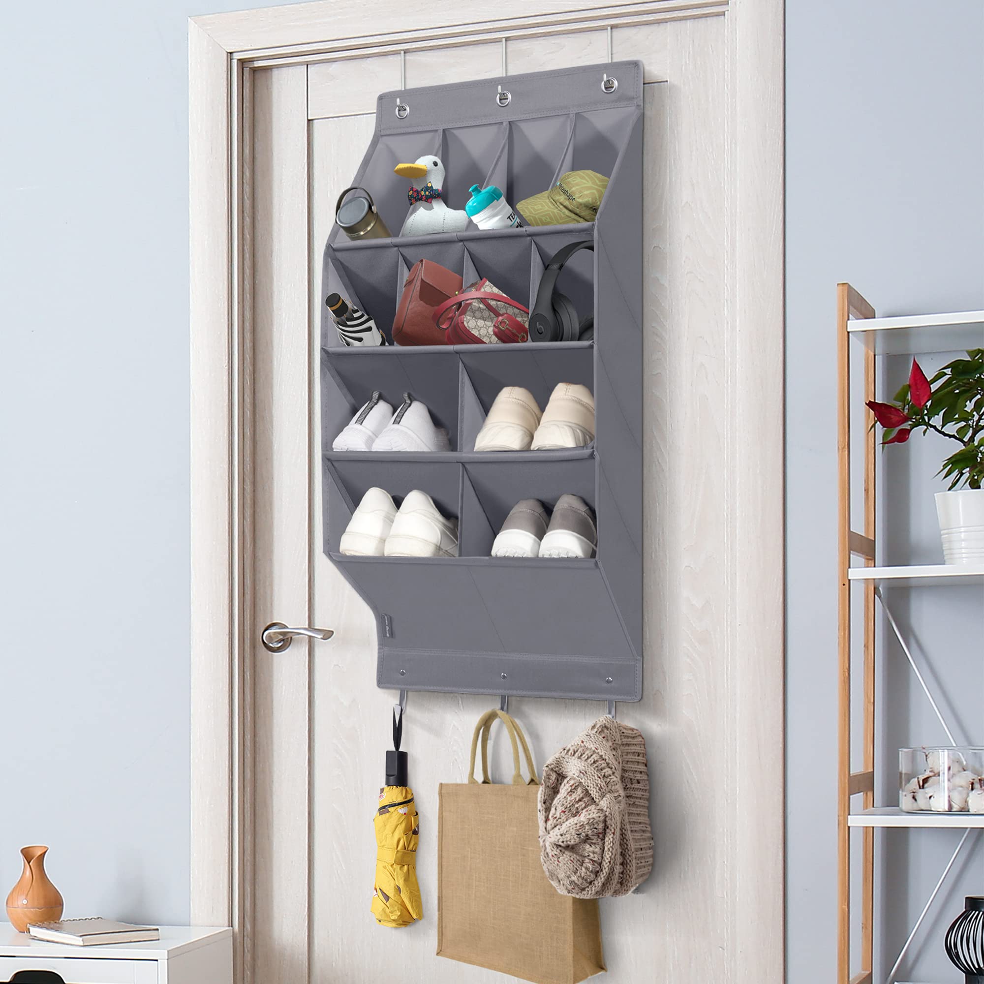 STO STO 2 Pack Over the Door Shoe Organizer, Hanging Shoe Organizer for Closet with 8 Large and 4 Extra Large Deep Pockets, Hanging Shoe Rack for Door Shoe Storage, Gray