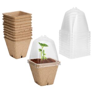 Peat Pots 10pcs Biodegradable Planter Nursery Pots Recycled Pulp Seed Starting Pots Round and Square Nursery Cups Increase Survival Rate Plant Starter Kits for Seed Starting with Humidity Domes