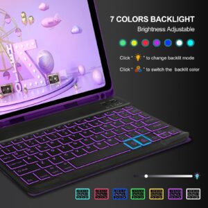 for iPad Air 4th 5th Generation Case with Keyboard,7-Color Backlit Detachable Smart Folio Keyboard Cover with Pencil Holder,Soft TPU Back Cover Keyboard for iPad Pro 11" / iPad Air 4/5th 10.9",Purple