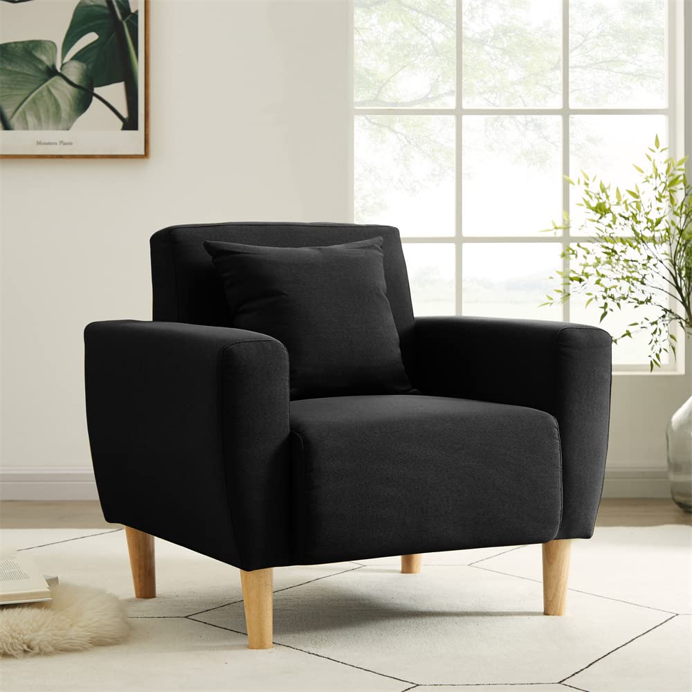 FREEHOMAE Polyester Accent Chair for Living Room Square Arm Chair with Toss Pillow Comfy Single Sofa Club Chair for Small Space, Cafes (Black)