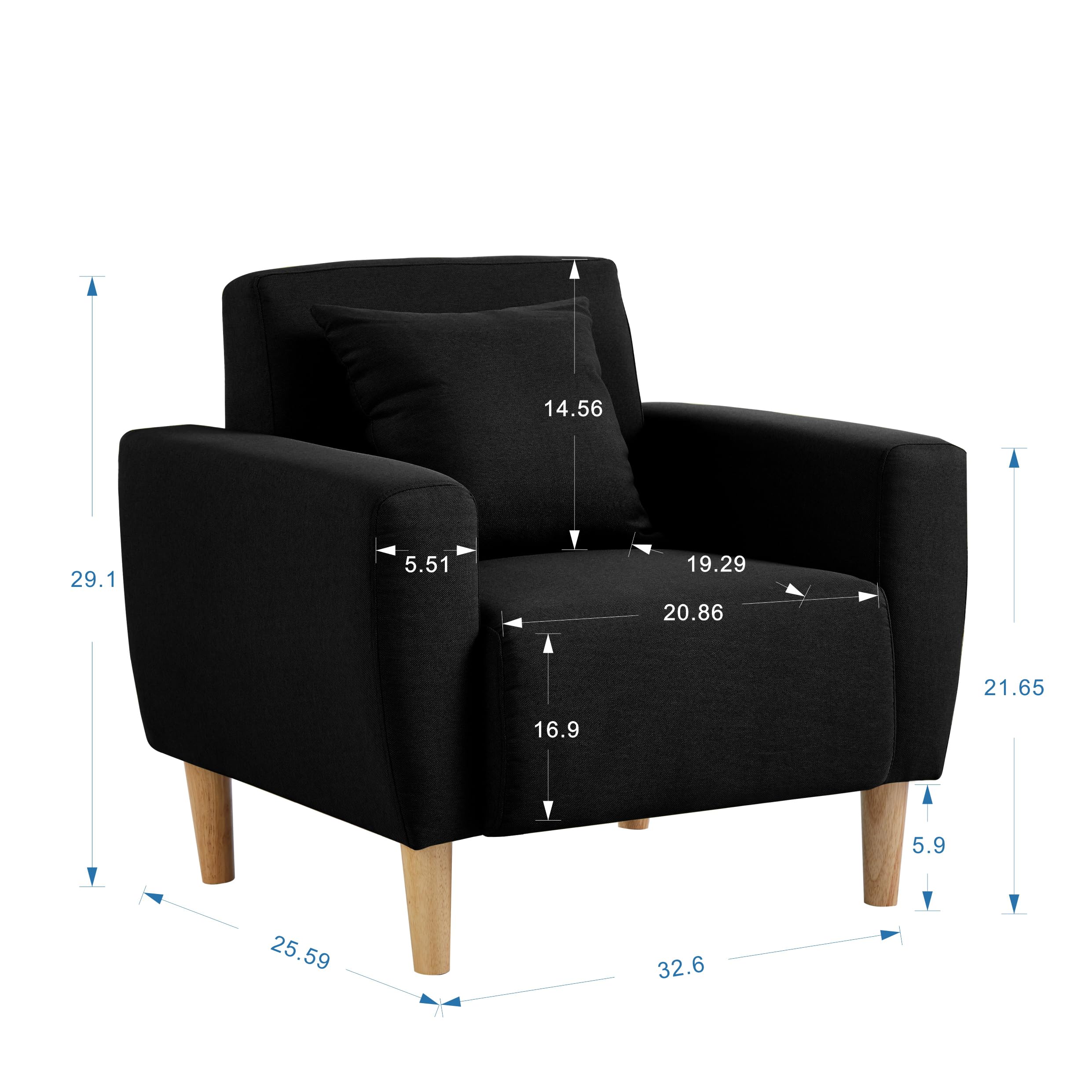 FREEHOMAE Polyester Accent Chair for Living Room Square Arm Chair with Toss Pillow Comfy Single Sofa Club Chair for Small Space, Cafes (Black)