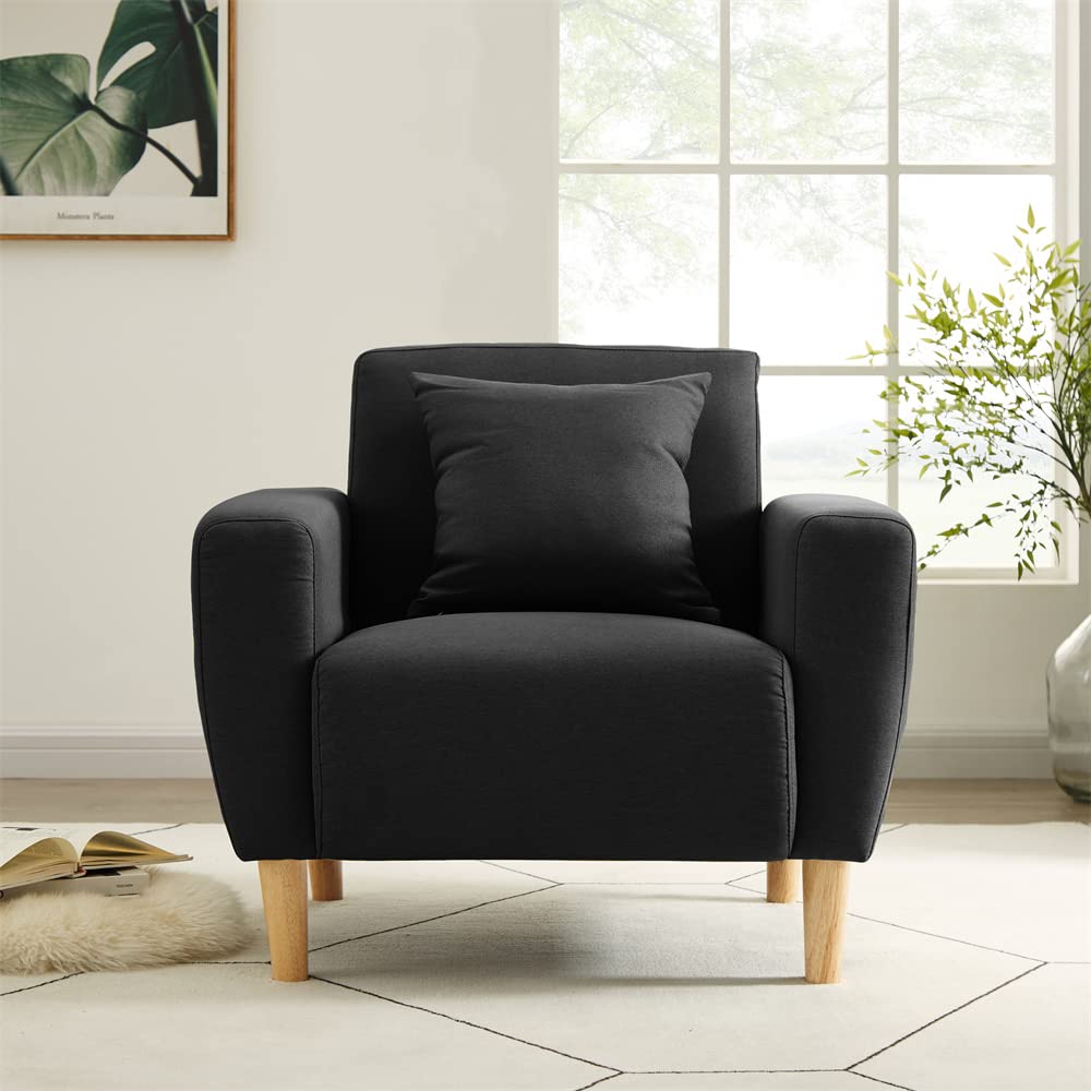 FREEHOMAE Polyester Accent Chair for Living Room Square Arm Chair with Toss Pillow Comfy Single Sofa Club Chair for Small Space, Cafes (Black)