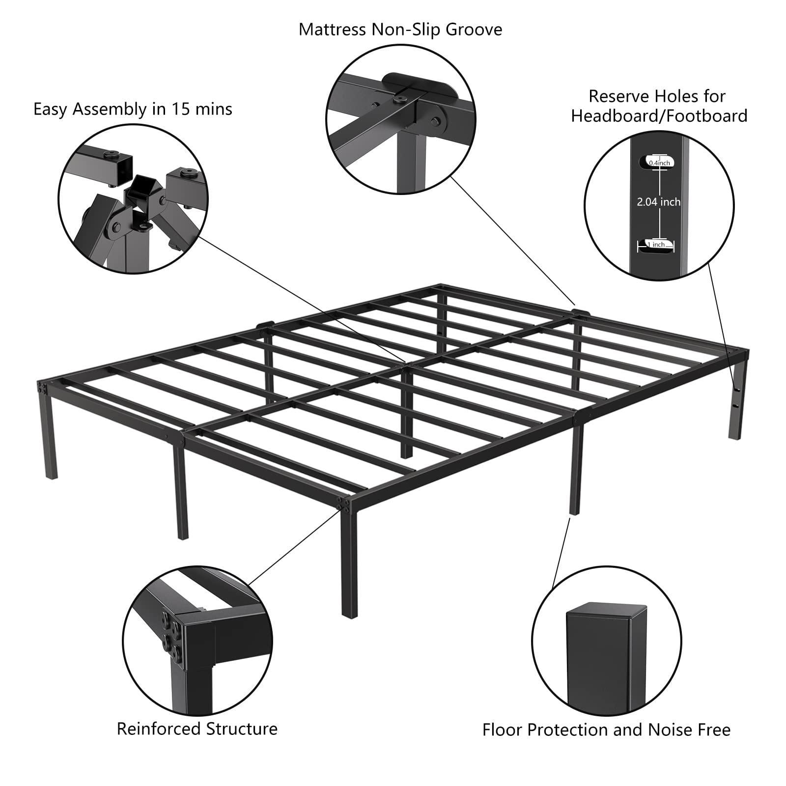 LIJQCI 14 Inch Full Size Bed Frame 3000 lbs Heavy Duty Metal Platform Mattress Foundation No Spring Needed Full Size Bed Frames Easy Assembly, Black