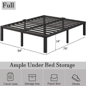 LIJQCI 14 Inch Full Size Bed Frame 3000 lbs Heavy Duty Metal Platform Mattress Foundation No Spring Needed Full Size Bed Frames Easy Assembly, Black