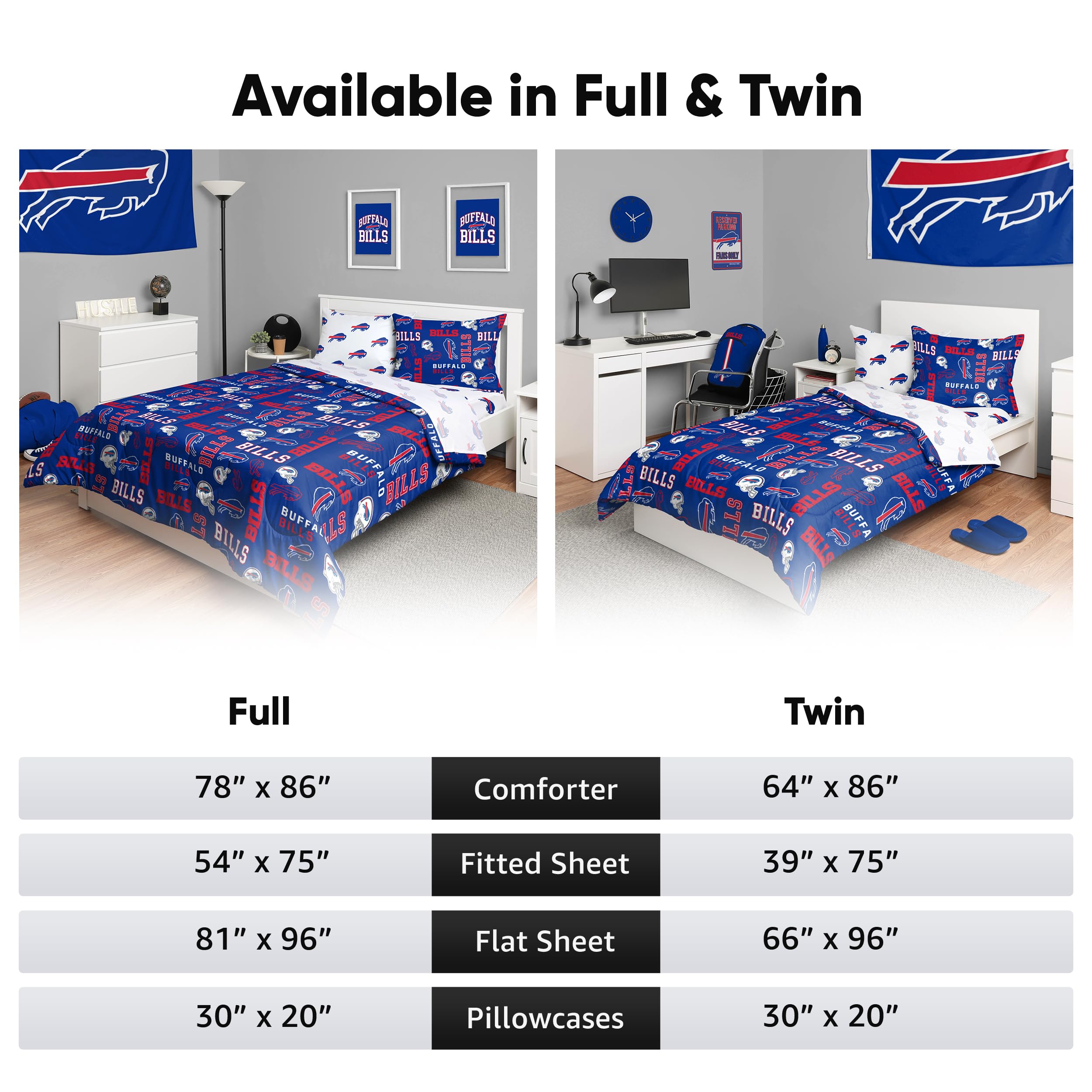 FOCO Buffalo Bills NFL Team Color Bed In a Bag Comforter Bedding 5 Piece Full Set