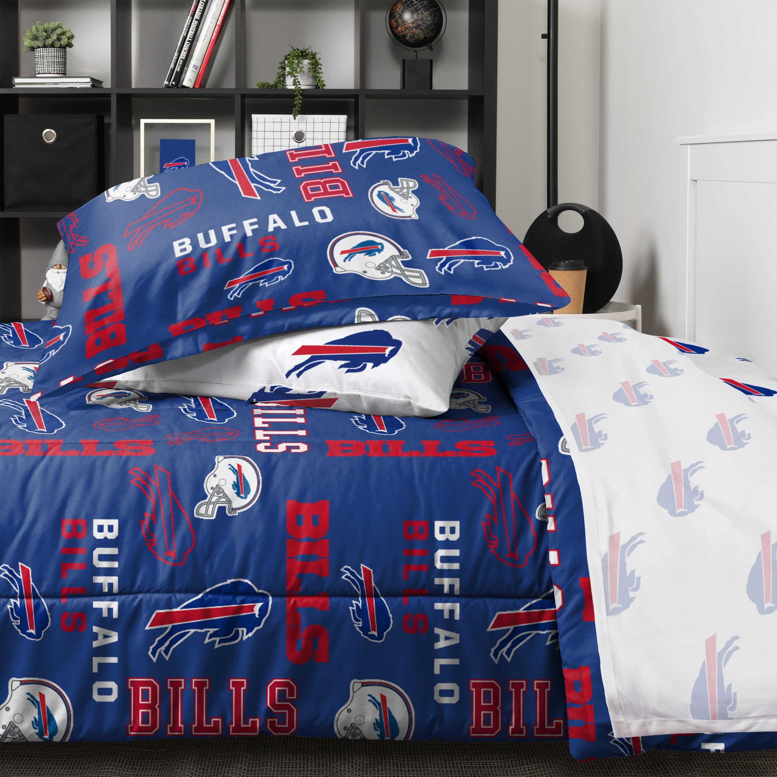 FOCO Buffalo Bills NFL Team Color Bed In a Bag Comforter Bedding 5 Piece Full Set