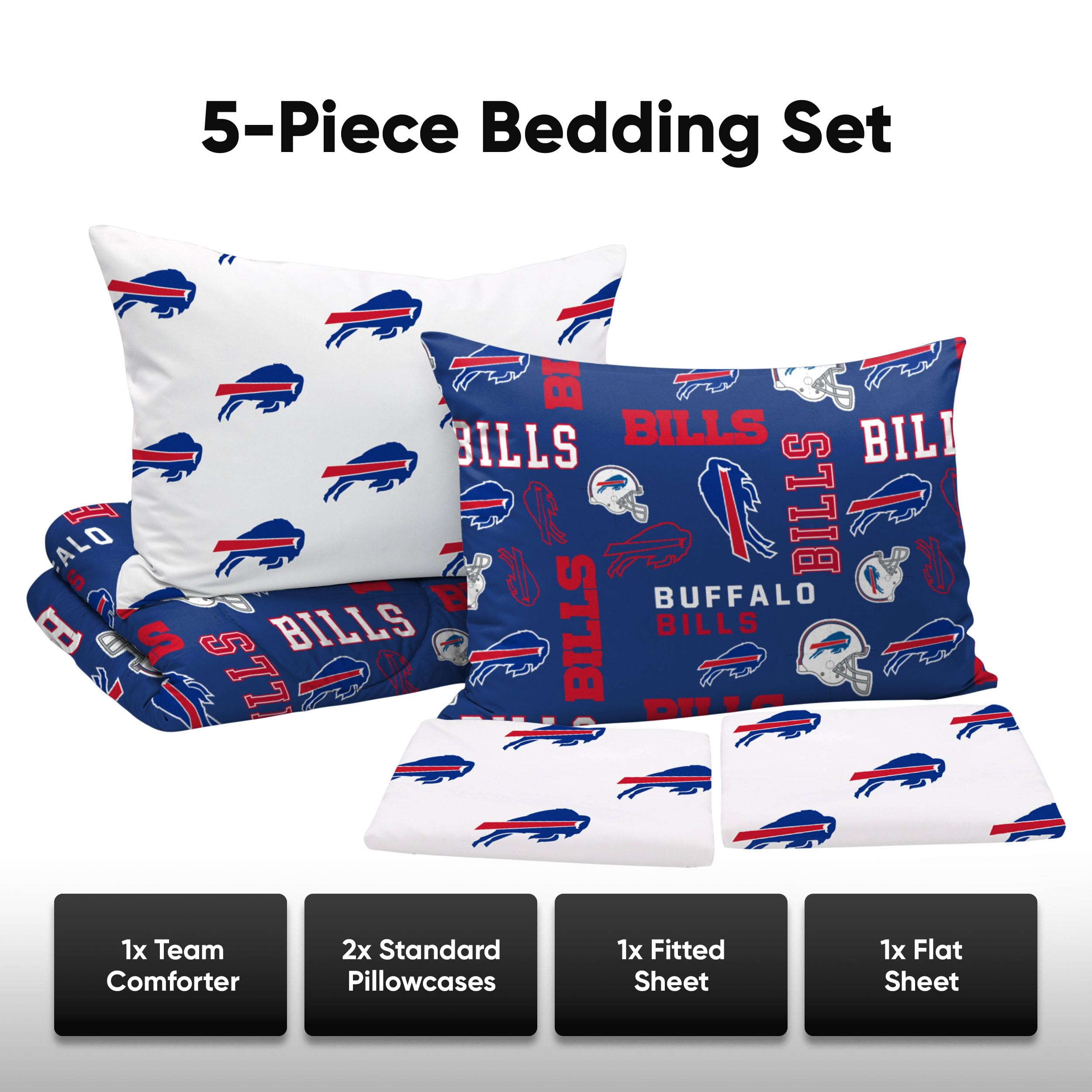 FOCO Buffalo Bills NFL Team Color Bed In a Bag Comforter Bedding 5 Piece Full Set