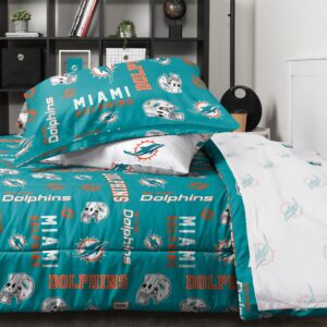 FOCO Miami Dolphins NFL Team Color Bed In a Bag Comforter Bedding 5 Piece Twin Set