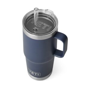 yeti rambler 25 oz tumbler with handle and straw lid, travel mug water tumbler, vacuum insulated cup with handle, stainless steel, navy