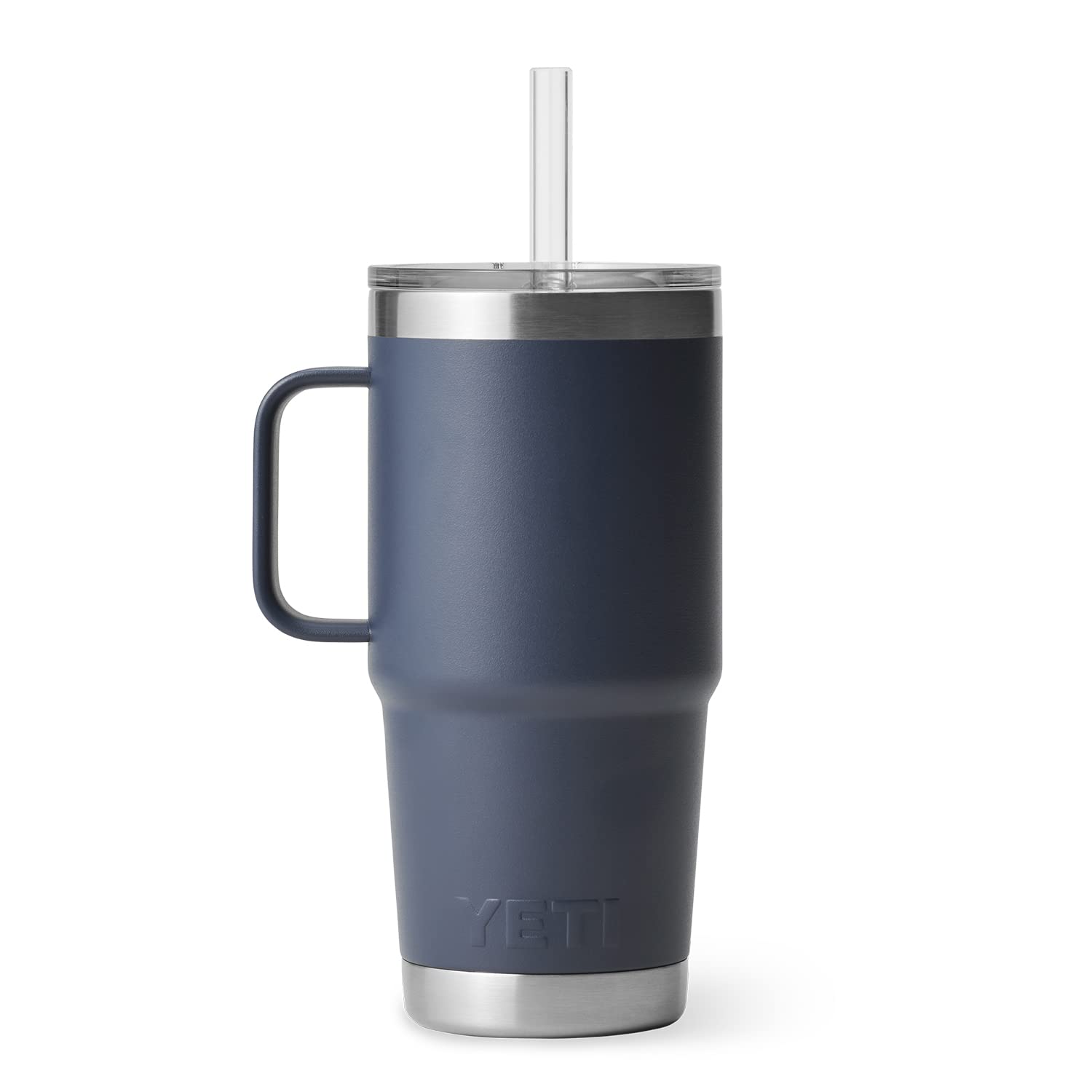 YETI Rambler 25 oz Tumbler with Handle and Straw Lid, Travel Mug Water Tumbler, Vacuum Insulated Cup with Handle, Stainless Steel, Navy