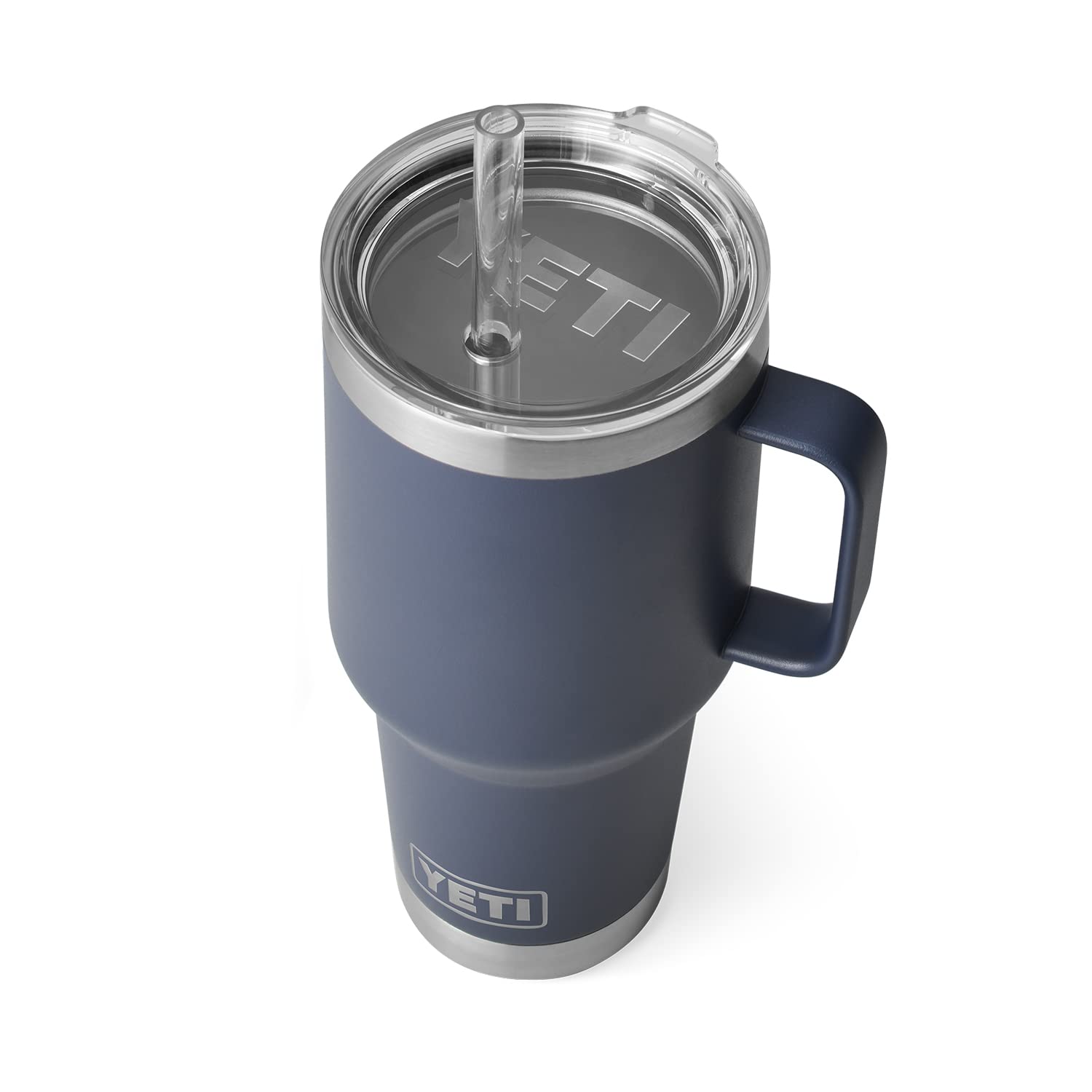 YETI Rambler 35 oz Tumbler with Handle and Straw Lid, Travel Mug Water Tumbler, Vacuum Insulated Cup with Handle, Stainless Steel, Navy