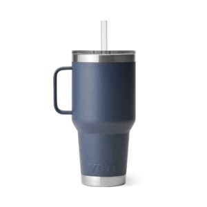 YETI Rambler 35 oz Tumbler with Handle and Straw Lid, Travel Mug Water Tumbler, Vacuum Insulated Cup with Handle, Stainless Steel, Navy