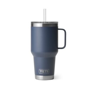 YETI Rambler 35 oz Tumbler with Handle and Straw Lid, Travel Mug Water Tumbler, Vacuum Insulated Cup with Handle, Stainless Steel, Navy