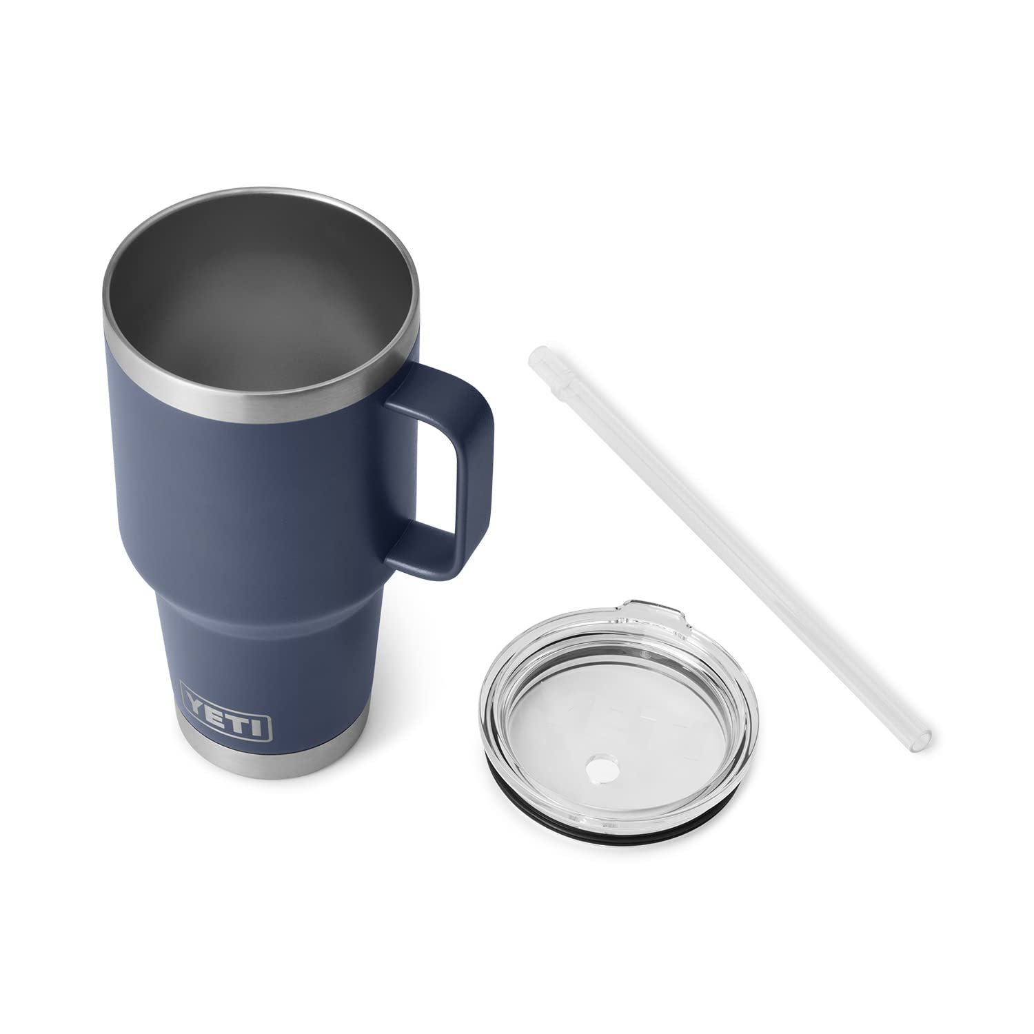 YETI Rambler 35 oz Tumbler with Handle and Straw Lid, Travel Mug Water Tumbler, Vacuum Insulated Cup with Handle, Stainless Steel, Navy