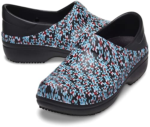 Crocs Women's Neria Pro II Clogs, Slip Resistant Work Shoes, Black/Ice Blue, Numeric_8