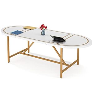 Tribesigns 6FT Conference Table, 70.8”W X 31.5”D Oval Shaped Meeting Room Table, Modern Gold White Seminar Table for Office Meeting Conference Room