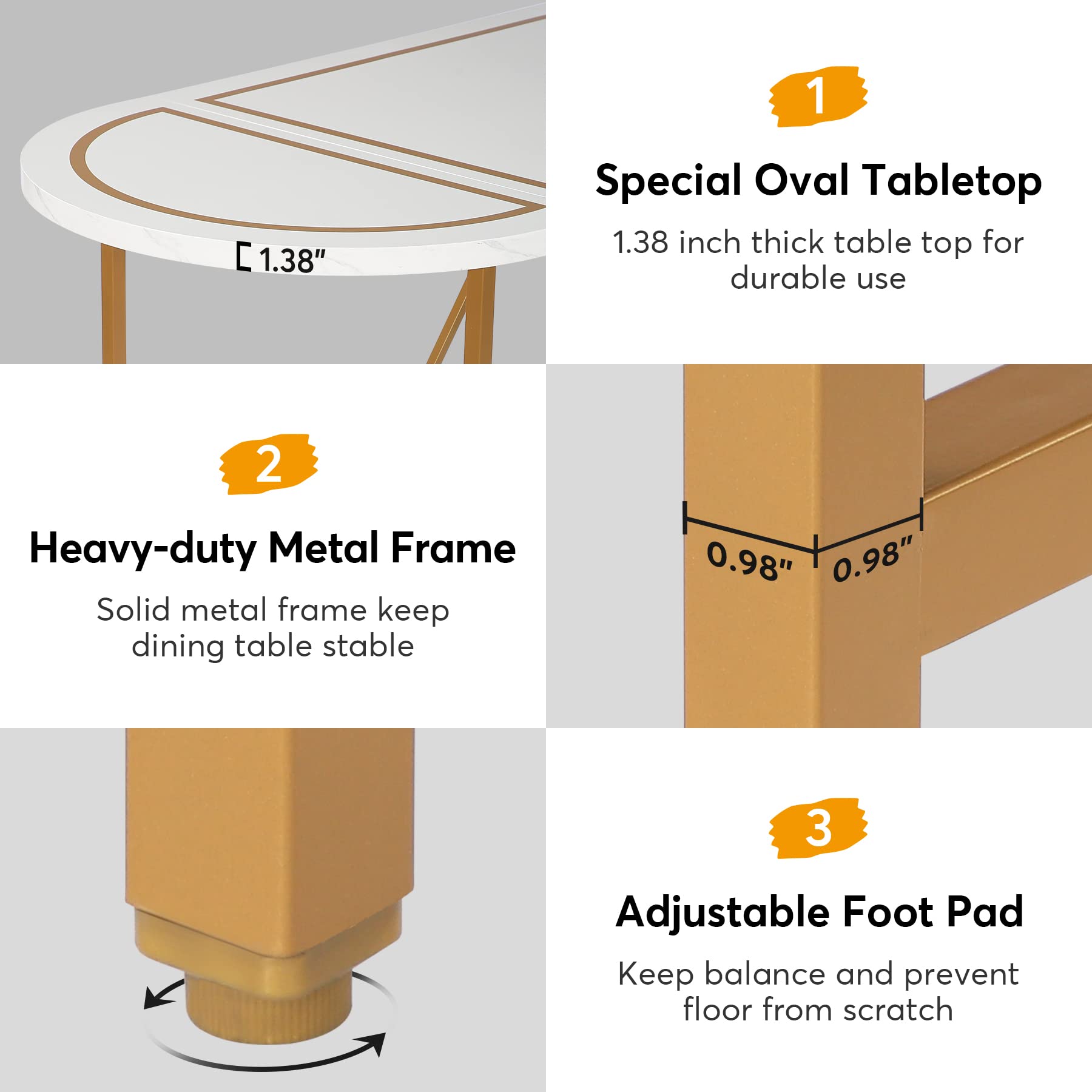 Tribesigns 6FT Conference Table, 70.8”W X 31.5”D Oval Shaped Meeting Room Table, Modern Gold White Seminar Table for Office Meeting Conference Room