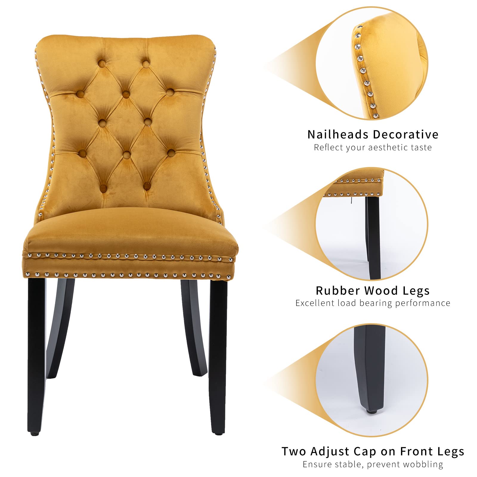 ODUSE-DAILY Gold Velvet Dining Chairs Set of 4, Kitchen & Dining Room Chairs Set of 4, Tufted Dining Chairs, Velvet Upholstered Dining Chairs, Solid Wood Frame (Golden Yellow, 4 Pcs)