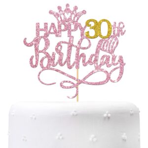 happy 30th birthday cake topper for women, pink & gold glitter 30th birthday cake supplies, 30th anniversary party cake decorations