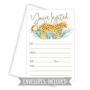 Cheetah Invitations With Envelopes (20 Count) - Wild Cat Cheetah Birthday, Bachelorette, Any Occasion