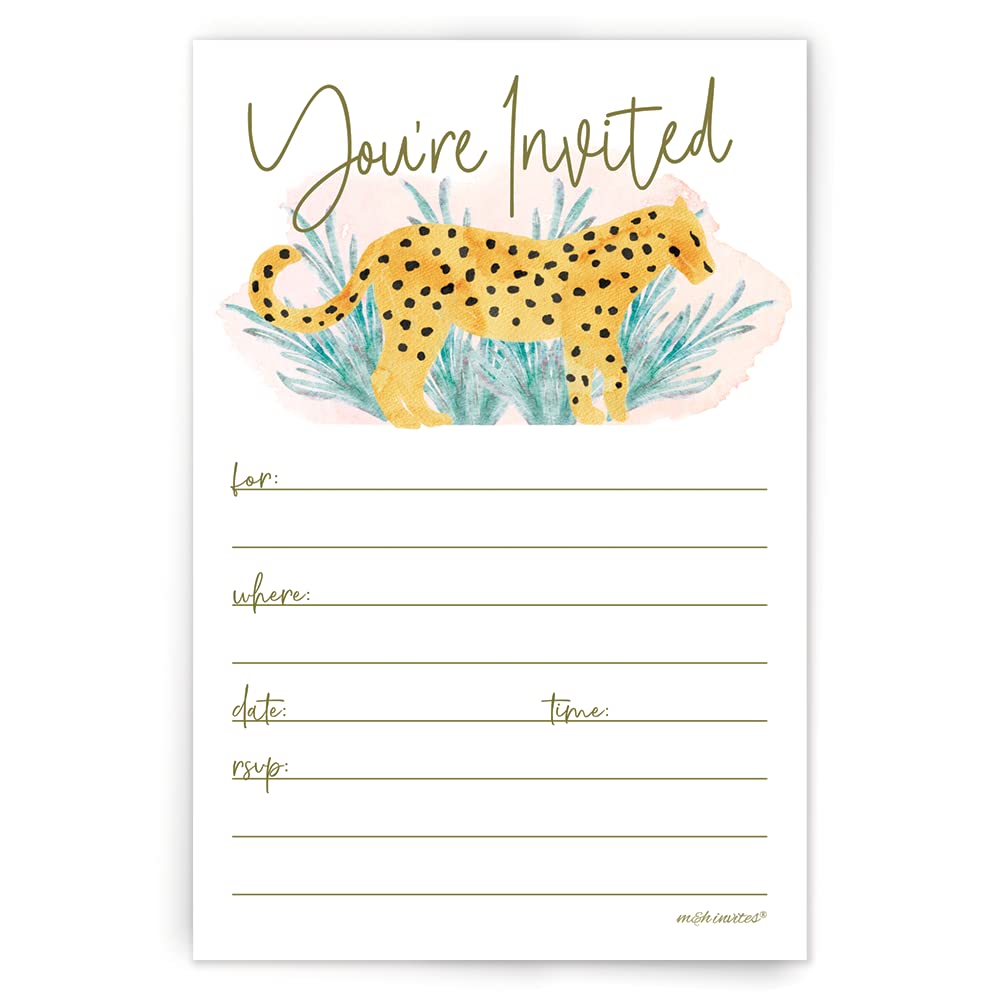 Cheetah Invitations With Envelopes (20 Count) - Wild Cat Cheetah Birthday, Bachelorette, Any Occasion