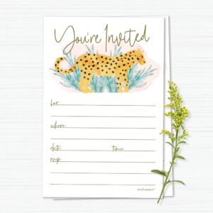 Cheetah Invitations With Envelopes (20 Count) - Wild Cat Cheetah Birthday, Bachelorette, Any Occasion