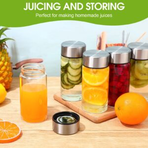 8 Pcs Wide Mouth Glass Water Bottles Reusable Glass Bottles with Lids Leakproof Juice Jars with Lids for Fridge Milk Juicing Smoothies Infused Water Beverage Kombucha Tea Drinking (Silver,10 oz)