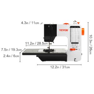 VEVOR Portable Sewing Machine for Beginners with 38 Built-in Stitches & Reverse Sewing, Dual Speed Sewing Machine with Extension Table Foot Pedal, Accessory Kit Family Home Travel