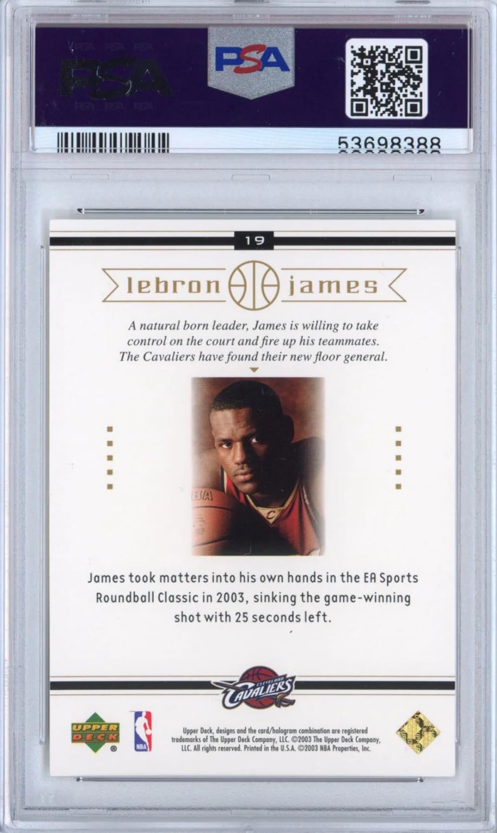 Graded 2003-04 Upper Deck LeBron James #19 Box Set Rookie RC Basketball Card PSA 10 Gem Mint