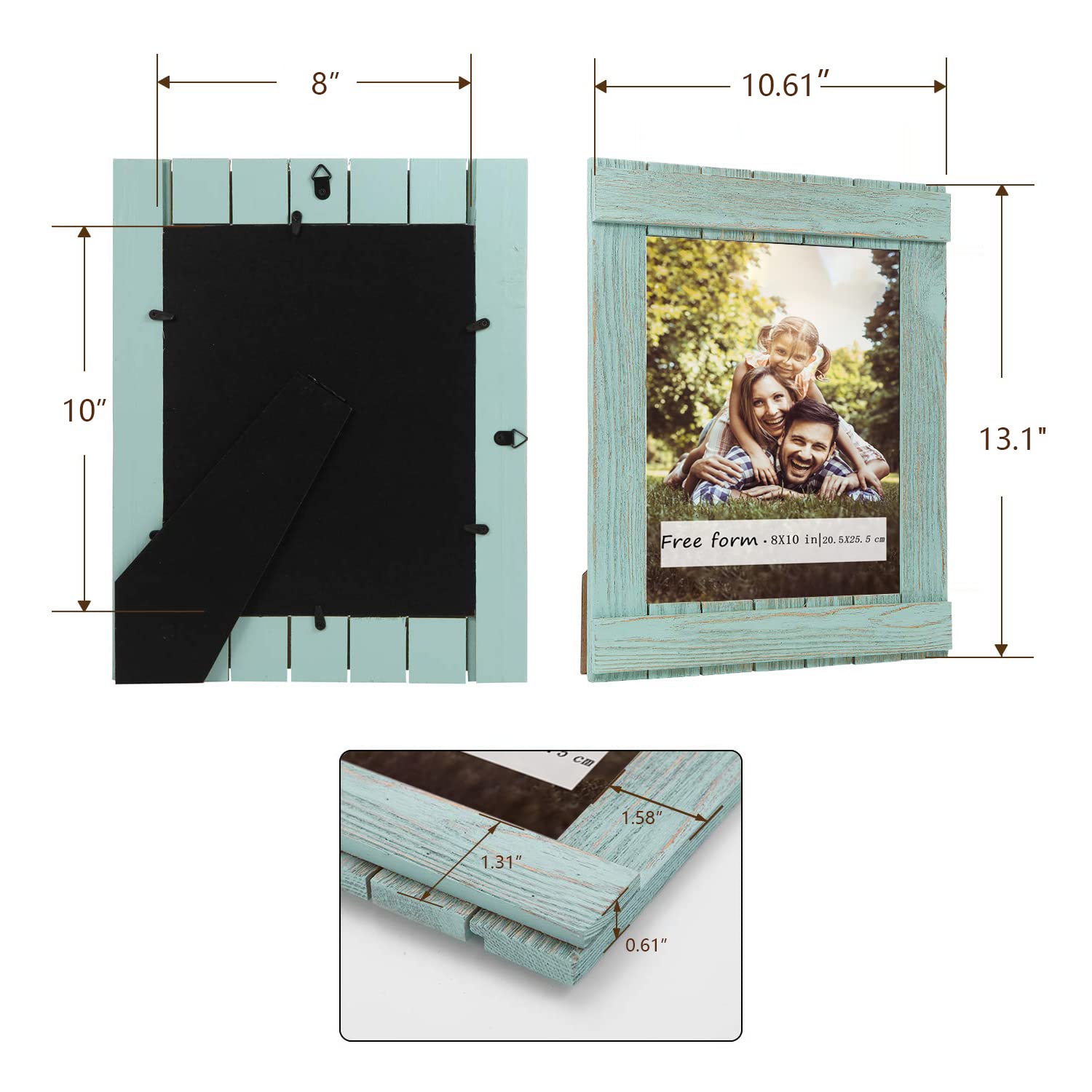 8x10 Picture Frame Set of 2, Solid Wood Photo Frame with High Definition Glass, Green Rustic Wooden Picture Frames for Gallery Wall Mounting and Desktop Display