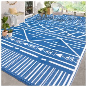 reversible outdoor rugs 9'x18' waterproof carpet for patio rv camping mat with 4 corner loops stakes, plastic straw rug large floor mat for deck balcony picnic indoor area rug outside decor clearance