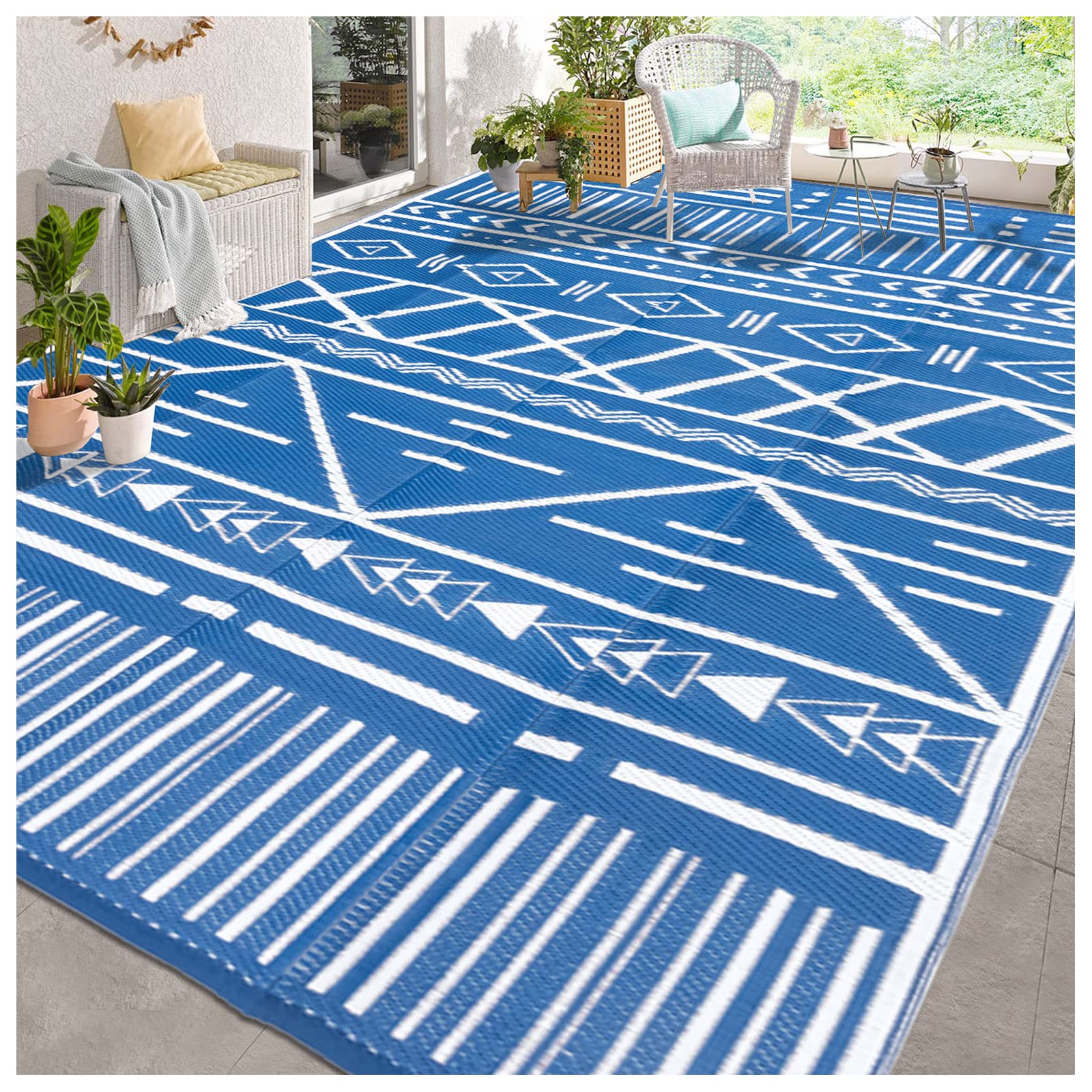 Reversible Outdoor Rugs 9'x18' Waterproof Carpet for Patio RV Camping Mat with 4 Corner Loops Stakes, Plastic Straw Rug Large Floor Mat for Deck Balcony Picnic Indoor Area Rug Outside Decor Clearance