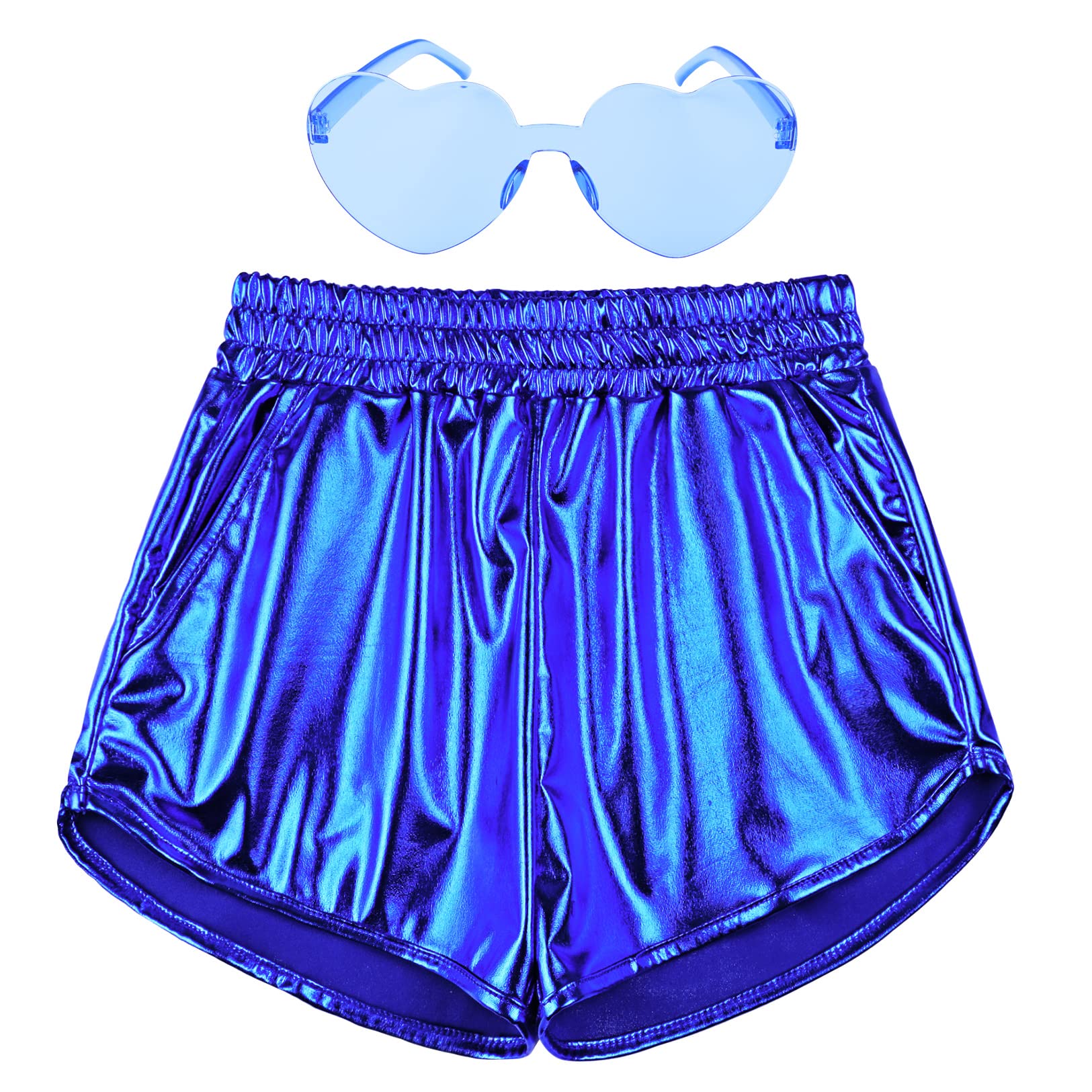 Shiny Blue Shorts Girls Metallic Shorts Sparkly Shiny Hot Pants Size 8 10 Dance Bottoms