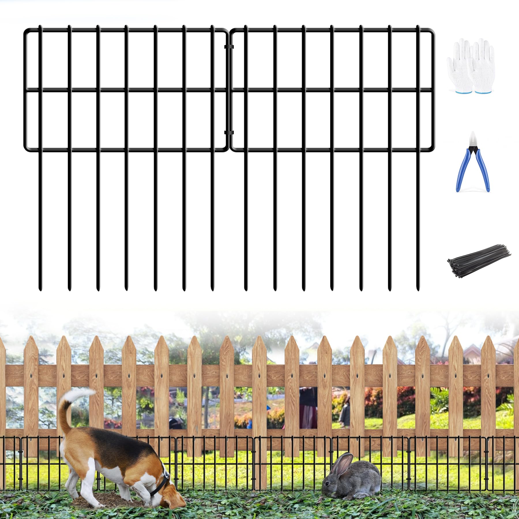 19 Pack Garden Animal Barrier Fence, 1.65inch Spike Spacing No Dig Fence, Reusable Rustproof Metal Fence Border, Dogs Rabbits Blocker Fence for Outdoor Yard, Total 20.6ft(L) x 17inch(H)