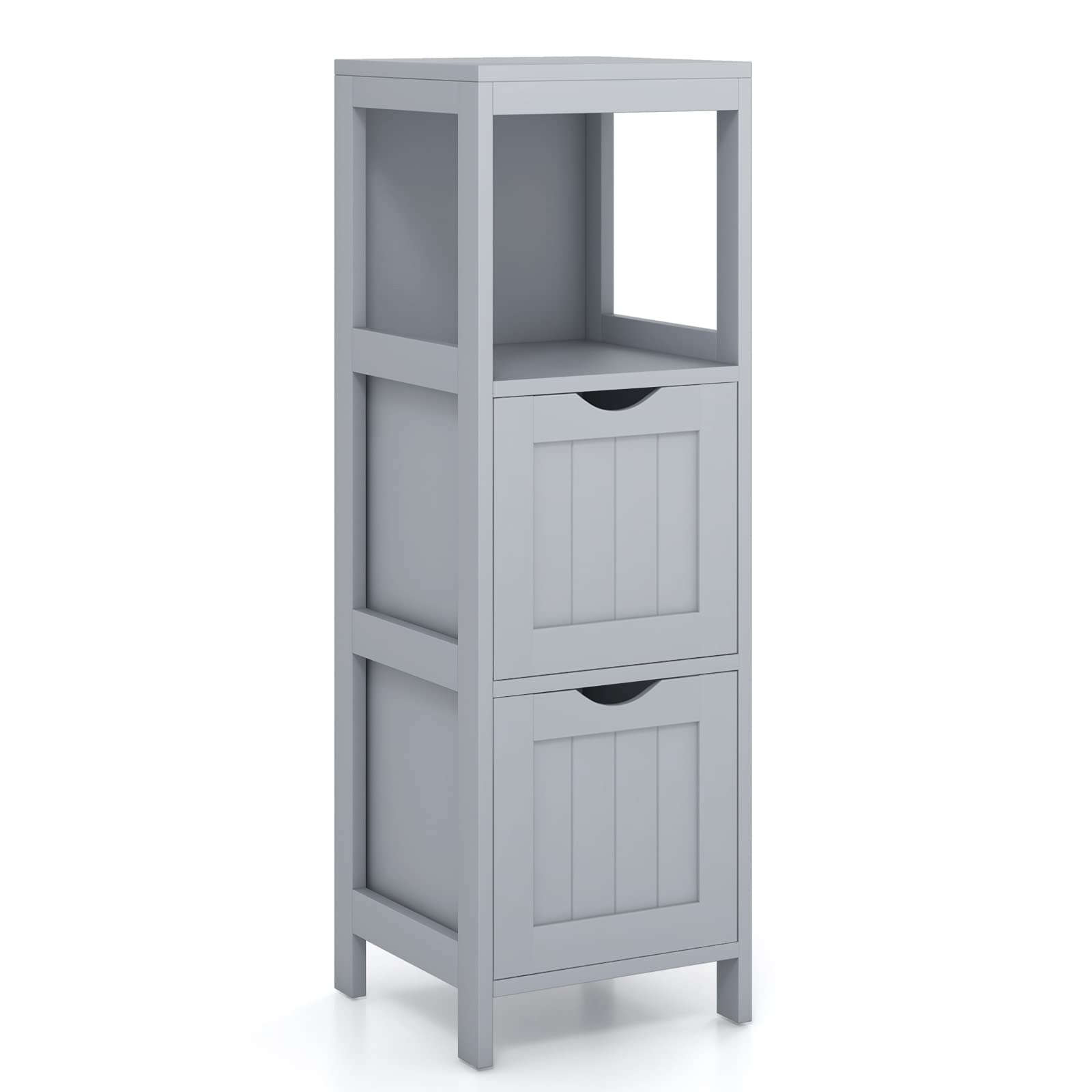 Tangkula Bathroom Floor Cabinet, Multifunctional Storage Cabinet with 2 Removable Drawers & Open Shelf, Tower Storage Cabinet with Anti-Tilt Design for Bathroom Living Room (Grey)