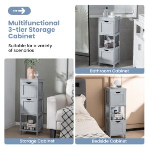 Tangkula Bathroom Floor Cabinet, Multifunctional Storage Cabinet with 2 Removable Drawers & Open Shelf, Tower Storage Cabinet with Anti-Tilt Design for Bathroom Living Room (Grey)