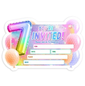 simimi art 7th birthday invitation cards with envelopes, girl balloon theme, 30 pack, 6.06 x 4 inch